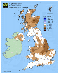 September UK rainfall as a % of 1981-2010 average