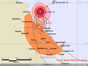 Storm track and warning areas for Tropical Cyclone Marcia