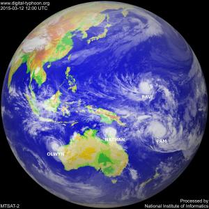 Four cyclones seen on 12 March 2015. Image courtesy of The National Institute of Informatics