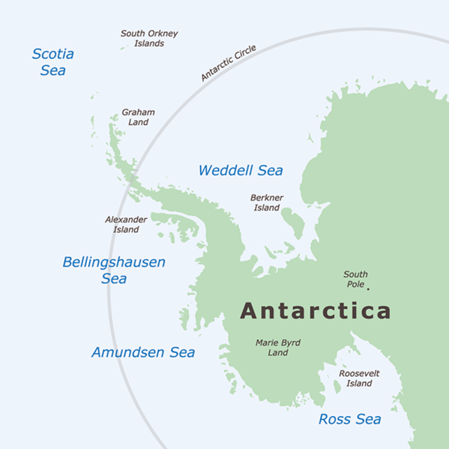 Antarctica map showing Antarctic Peninsula